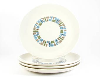 Vintage Temporama by Canonsburg Dinner Plates, Set of Four, Mid-Century Modern, 1950s Atomic Kitchen