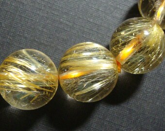 AAA Genuine Golden Rutilated Quartz Smooth Round beads, 11.5-12 mm, M24-3