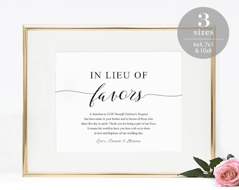 In Lieu of Favors Sign, Wedding Donation Card Template, Printable Wedding Sign, Modern Elegant Wedding, PDF Instant Download #SPP007ilf