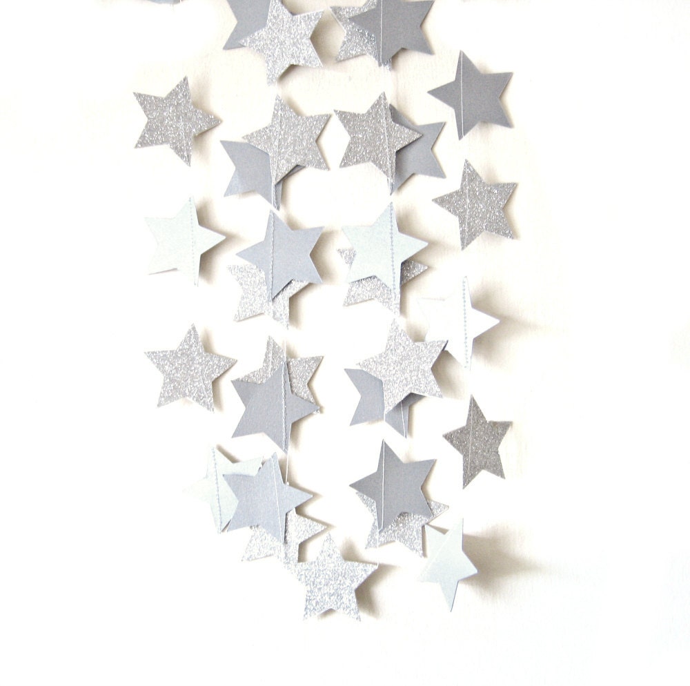 Silver glitter star garland shimmer garland silver