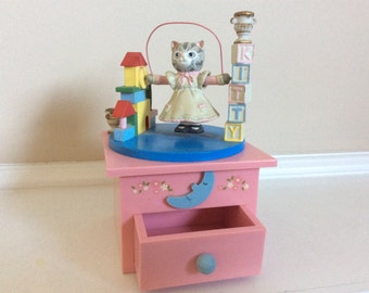 Rare! Kitty Cucumber Jumping Rope Music Box, Shackman.