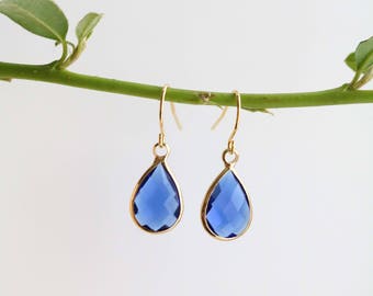 Blue Quartz Earrings - Gold Dangle Earrings - Drop Earrings - Birthstone Earrings - Blue Earrings - Gemstone Jewellery - Sapphire