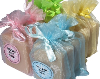 Baby Powder Handmade Cold Process Soap Bar, 4oz - baby shower favor, fresh, pastel, vegan, natural, organic sustainable palm oil,organza bag