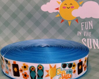 1" Summer Fun in the Sun, Summertime Fun, Play in the Sun, Printed Grosgrain Ribbon