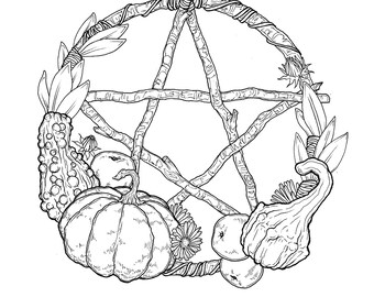 Wheel of the Year Sabbat Pentagram Wreath Prints