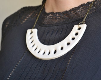 White statement necklace, ceramic jewellery, unique contemporary jewellery for women