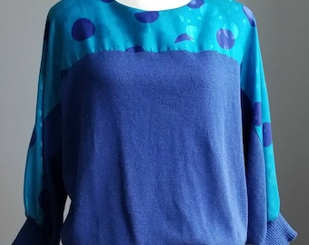 80s Clothing, Knit Shirt Sweater, Vintage Blue Knitted Sweater, Pullover, 80's Sweater, Oversized Sweater, Color Block Slouchy Sweater