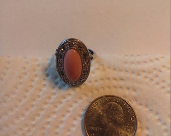 Vintage Silver Tone Pink Coral Looking Ring