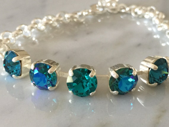 Blue Zircon Crystal Bracelet, Indicolite Crystal Bracelet, Glacier Blue Crystal Bracelet, Swarovski Blue Crystal Bracelet