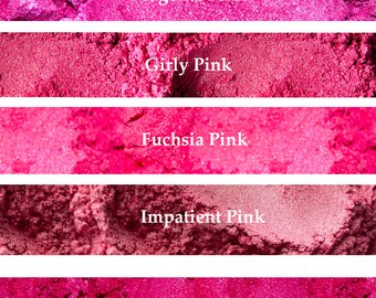 Pink Mica Sampler, Magenta Pink, Girly Pink, Fuchsia Pink, Impatient Pink, So Raspberry Pink, 5 Cosmetic Micas, Soap Making, 3 Grams -.10 oz