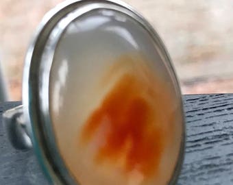 Carnelian Ring Orange Agate Ring 30 mm Oval Orange Gemstone Ring 925 Silver bezel Orange Chalcedony Ring Big Statement orange Ring Size 11.5