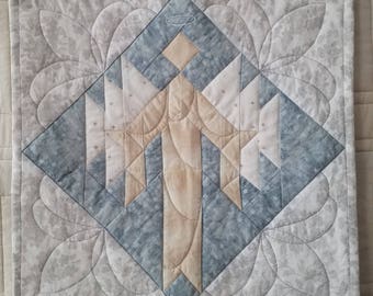 Gold and Blue Guardian Angel Quilted Wall Hanging