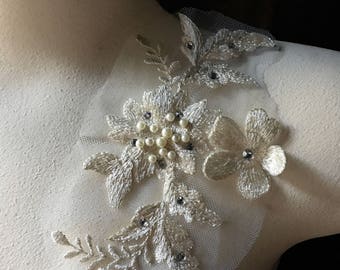IVORY 3D lace Applique #1, Beaded and Embroidered for GRAD, Lyrical Dance, Ballet, Couture Gowns, Costume Design F5