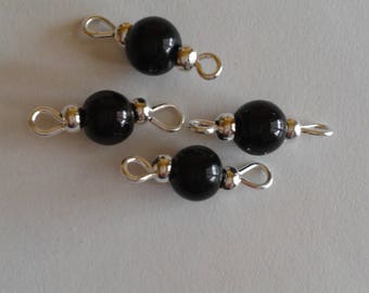5 connectors 6mm black glass beads
