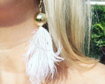 White Ostrich Feather Earrings