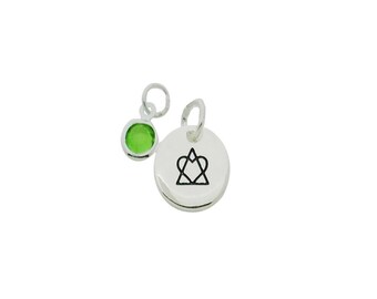 Adoption Symbol Triad with Birthstone Pendant Charm Drop Necklace - Heart and Triangle