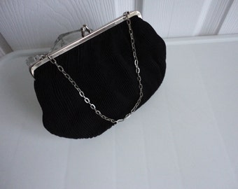 Vintage Gorgeous Black Faille Clutch Evening Purse
