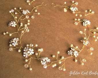 hair vine jewelry, bridal hair piece, bridal hair vine, bridal headpiece, bridal crowns, bridal halo crown, gold hair vine, hair vine pearls