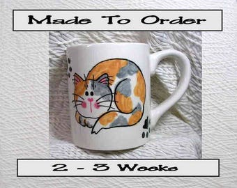 Dilute Calico Cat Mug Made To Order Original Handmade With Paws On Back by GMS