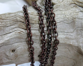 COPPER CABLE CHAIN, Oxidized or Flame Patina 4.25mm x 3.6mm links, Bulk Chain, Choose your length
