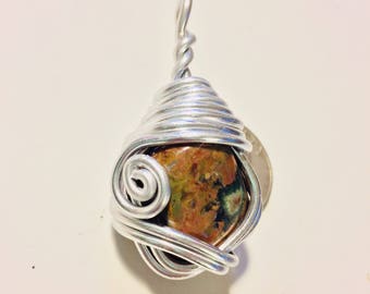 Rhyolite wire wrap, wire wrapped rhyolite, rhyolite necklace, rhyolite pendant, rhyolite jewelry, wire wrapped jewelry, wire wrapped stone