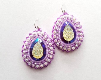 Purple & Lavender Raindrop Beaded Earrings
