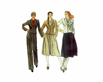 1980s Misses Jacket Skirt Pants Vogue 7893 Vintage Sewing Pattern Size 10 Bust 32 1/2 UNCUT