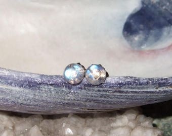 Longer Posts Rainbow Moonstone Blue Tint 4mm Stud Earrings Earings Titanium Post and Clutch Hypo Allergenic Newfoundland Icy Cool