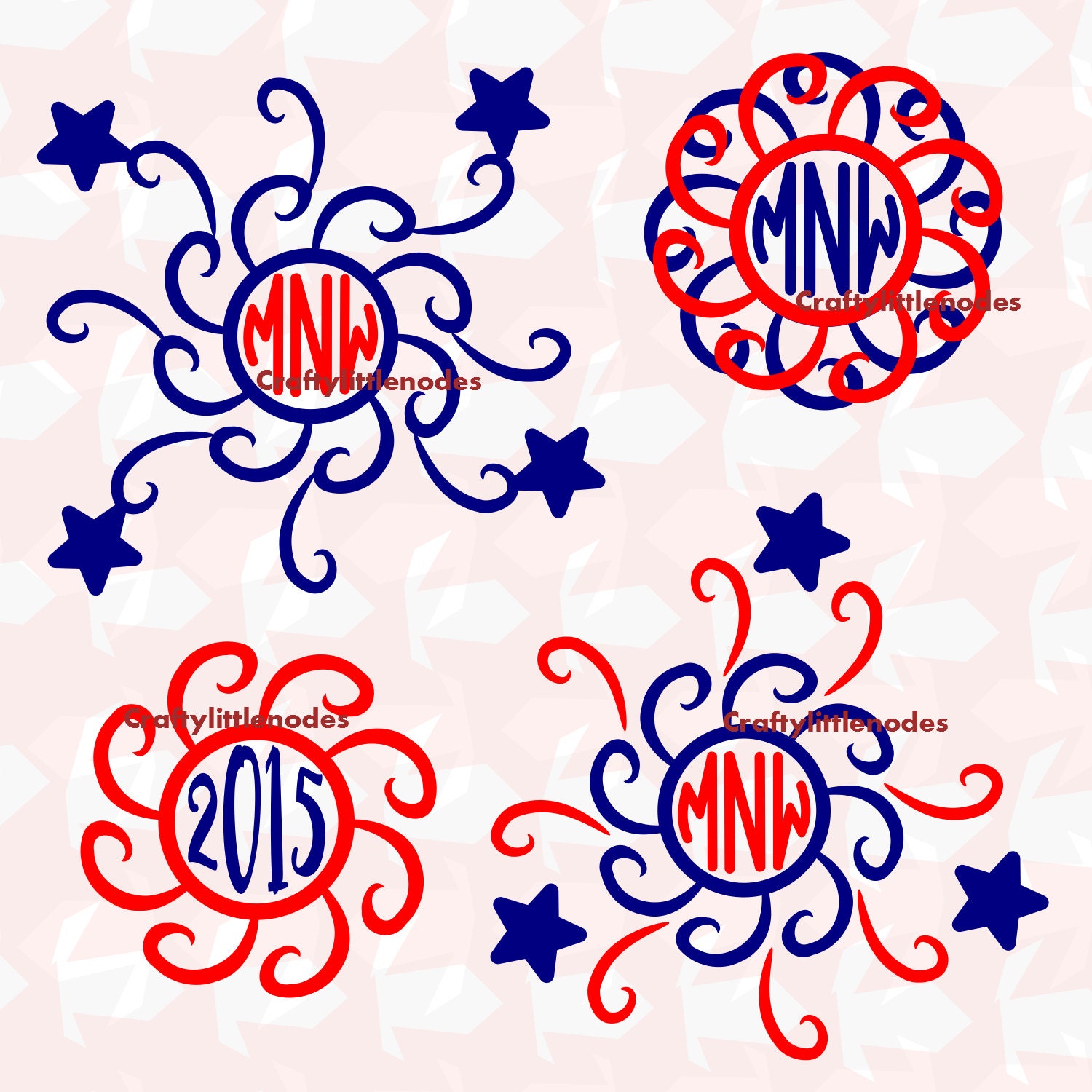 Firework Monogram Fourth Of July Art SVG STUDIO Ai EPS