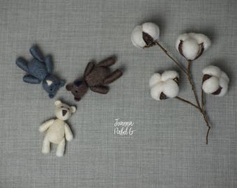 Tiny Teddy Bear Photography Prop / Needle Felted / brown, grey or ecry