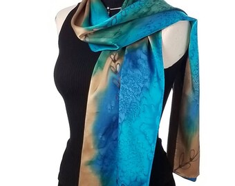 Golden Shoots - Luxury Hand Painted Silk Scarf 14" x 72"