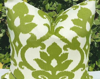 IKAT Richloom Solarium Basalto Kiwi Green Ivory Decorative Outdoor Pillow Cover 16x16 18x18 20x20 22x22 16x12,18x12 more sizes with Zipper