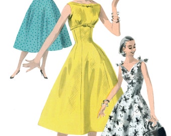 Butterick Dress Pattern B5603 - Misses' Fit and Flare Empire Dress with Three Bodice Variations - Reissued 1956 Pattern - Butterick Retro