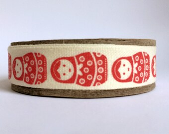 5m Matryoshka Russian Doll Babushka print fabric cotton ribbon trim tape - red - 5 metre reel