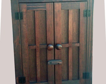Handcrafted English Country British Colonial Wood Wall Medicine or Storage Cabinet