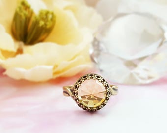 Yellow Topaz Ring - Citrine Birthstone Ring - Yellow Ring - Glass Ring - Antiqued Brass Ring - November Birthstone Ring - Gift For Her R5015