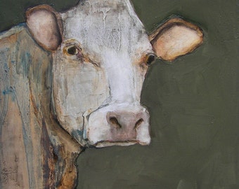 COW ART- Giclee print from my original oil painting - Folk Art