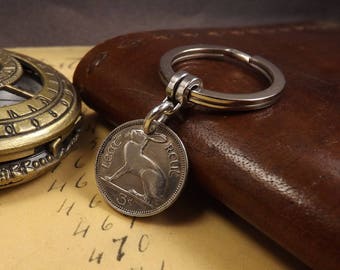 Genuine 1966 Small Irish 3 Pence Keychain Coin Gift Pagan Hare Rabbit 52nd Birthday Gift. Boxed