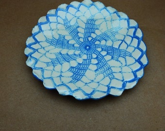 Ring Dish, Trinket Dish, Jewellery Holder, Wedding Ring Dish, Bathroom Decor, Embossed, Blue And White, Handmade Pottery, Ceramic