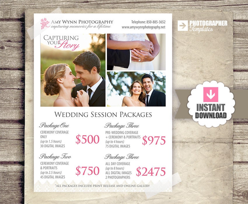 Wedding Photography Price List Session Packages Pricing