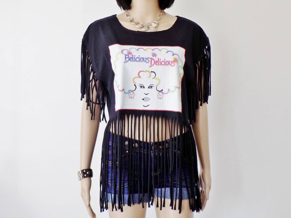 Original women's T-Shirt! BELICIOUS-DELICIOUS! Black cotton M size 67cm long