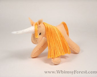 Miniature Orange Felt Unicorn Toy