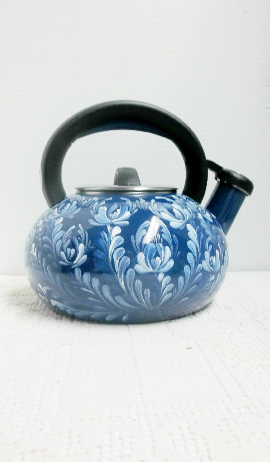 Tea Kettle Dark Navy Blue Whistling Tea Kettle Hand Painted