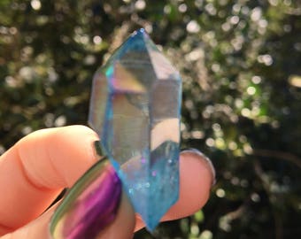 Aqua Aura Quartz Crystal Point