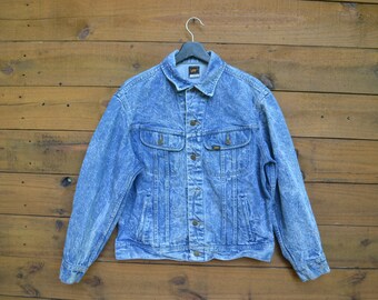 1980’s Lee Denim Jacket Size Medium Stone Acid Wash Classic Jean Jacket