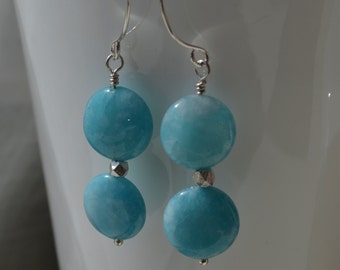 Blue Sponge Quartz and Sterling Silver Long Earrings Handmade