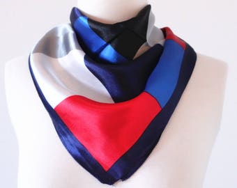 Nautical Square Scarves / Soft Silk Head Scarf / Scarf Headband / Red, White and Blue / Retro Vintage Wide Head Wrap / Bandanas
