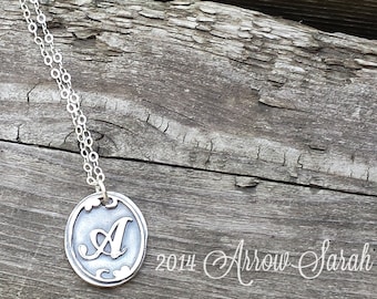 Silver oxidized initial necklace, initial pendant, personalized necklace, personalized pendant, sterling silver custom initial charm