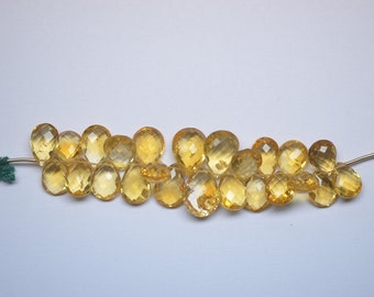 AAA 4 Inch 105 Cts 9x14-11x15mm Natural Citrine Faceted Flat Pear Drop Briolette Beads Strand 23 Beads (0808)