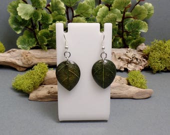 Green Leaf Resin Earrings - Nature Jewelry - Leaf Jewelry - Spring Leaf - Plant Earrings - Plant Leaf - Free US Shipping
